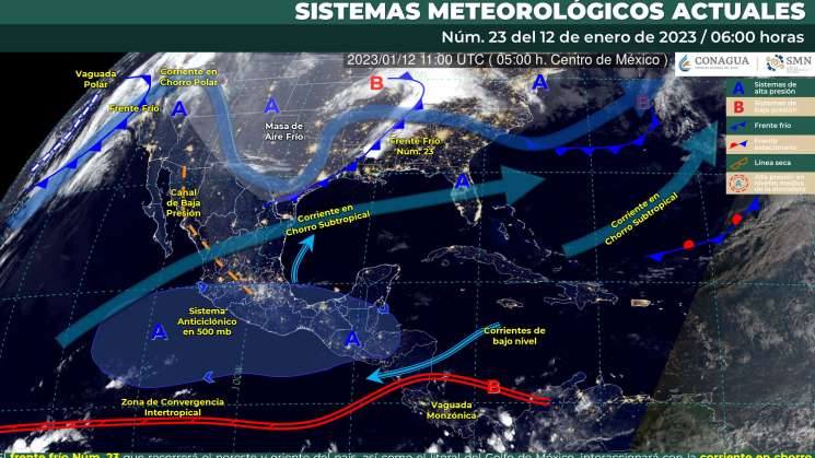 Frente frio 23 y masa de aire causa norte extremo en el istmo