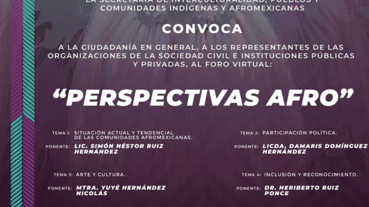  Realizarán Foro Virtual “Perspectivas Afro” por FaceBook