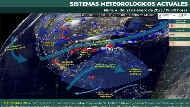 Frente frio 25  causara lluvias y chubascos en Oaxaca