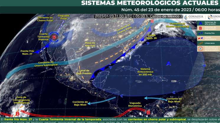 Frente frio 25 causa nublados, lluvia y frio en zonas de Oaxaca