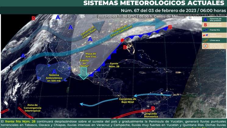  Frente frío 28 causara lluvias y evento norte en Istmo de Oaxaca