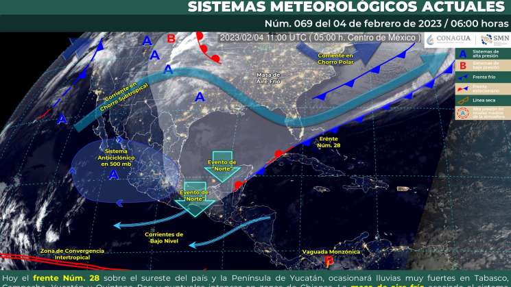 Mantendrá frente frio 28 lluvias y norte en istmo de Tehuantepec