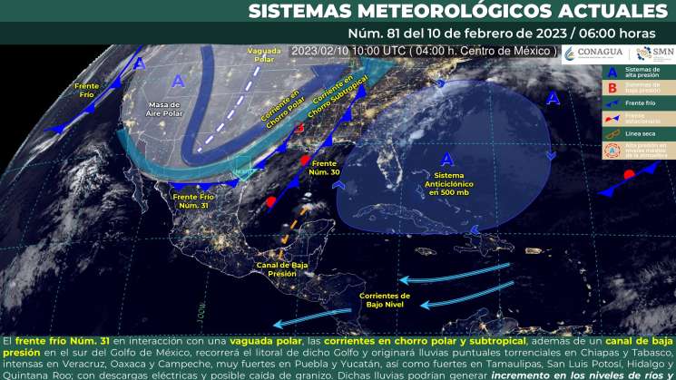 Frente frío 31 causará frio y lluvias en Oaxaca, norte en Istmo