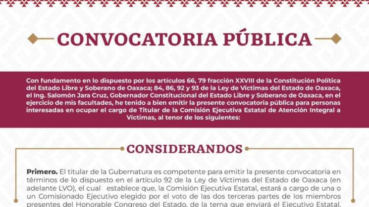 Convoca Gobierno de Oaxaca a participar para titular de la CEEAIV