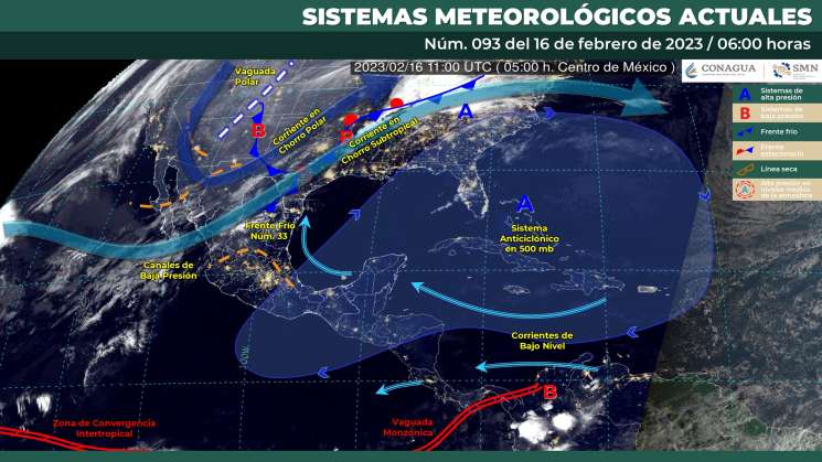 Frente frio 33 causará lluvias y chubascos en regiones de Oaxaca