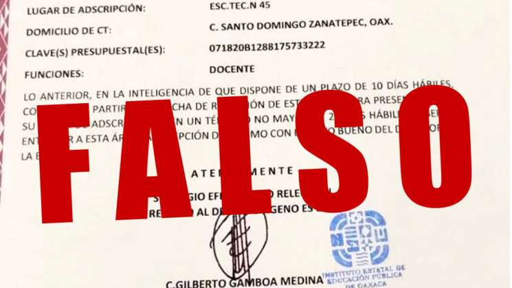 Alerta IEEPO de falsificación de órdenes de adscripción de plazas