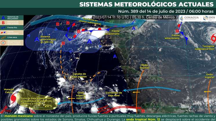 Potencial de lluvias, tormentas y actividad eléctrica en Oaxaca