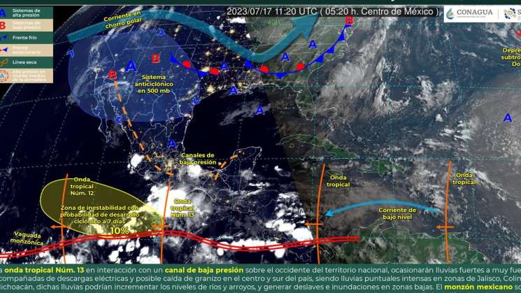 Onda tropical 13 dejará lluvias ligeras a moderadas vespertinas