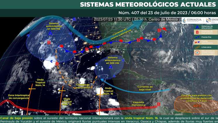 Entrada de onda tropical 16 generará lluvias fuertes en Oaxaca