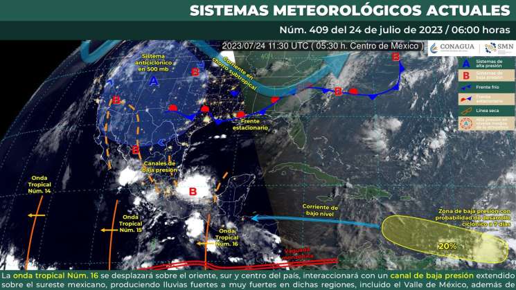 Onda tropical 16 continuará con lluvias y rachas de vientos