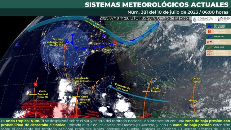 Se prevén tormentas durante la tarde por onda tropical número 11 