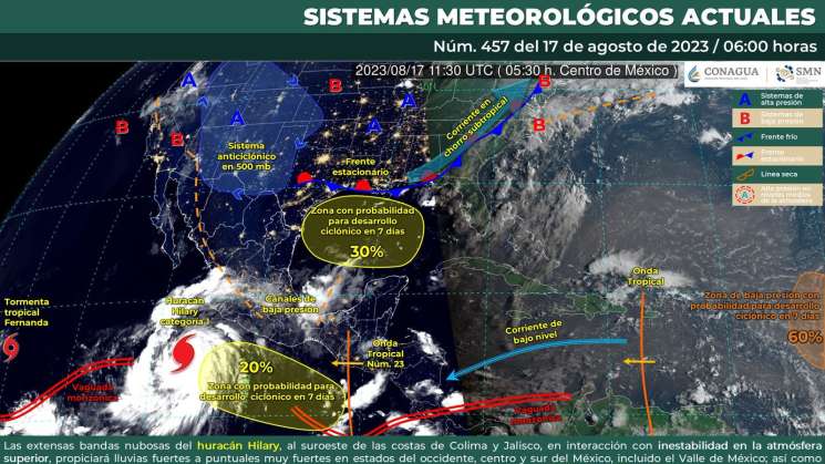 Llegada de onda tropical 23 provocará lluvias moderadas en Oaxaca