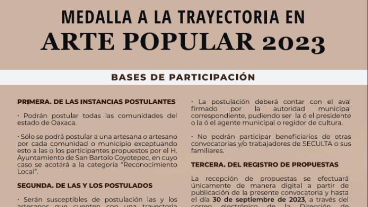 Lanzan convocatoria para Medalla de Arte Popular 2023 