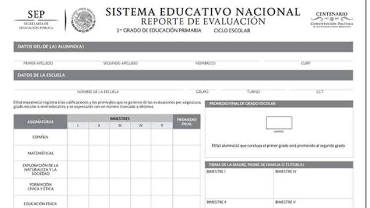 Nueva boleta de calificaciones para básica y secundaria 