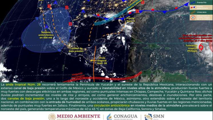 Lluvias y tormentas aisladas provocará Onda tropical número 28 