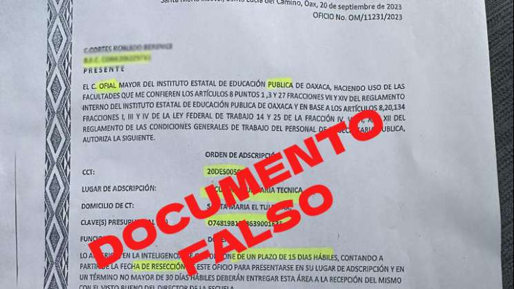 Alerta IEEPO por falsificación de plazas en Oaxaca  