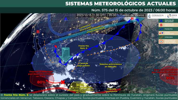 Frente frío 16 causa tormentas en Oaxaca y norte en el Istmo