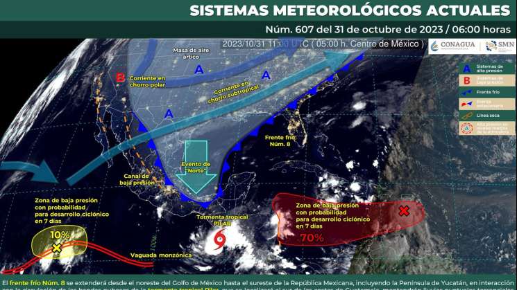  Frente frío 8 y tormenta tropical Pilar causan lluvias en Oaxaca