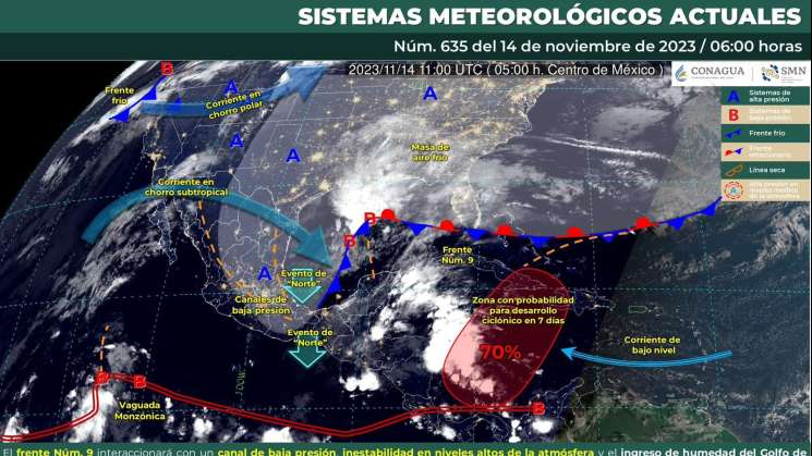 Se esperan lluvias de intensidad variable por el frente frío 9