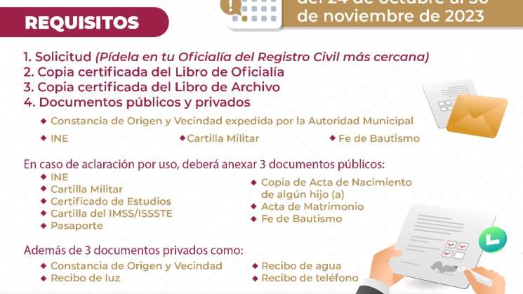 Sigue Registro Civil Jornada de Aclaración de Acta de Nacimientos