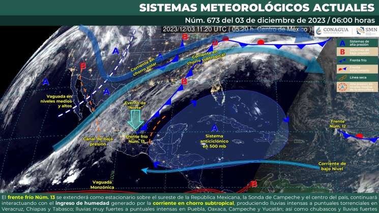 Frente frío 13 provoca lluvias y bajas temperaturas en Oaxaca 