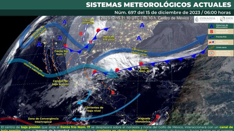 Frente frío número 17 ingresa al Golfo de México     