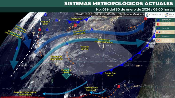 Frente frío 31 continuará con bajas temperaturas, lluvias y norte