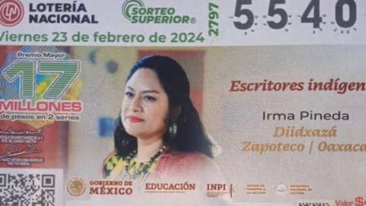 Lotería Nacional dedica billete a la Poeta oaxaqueña Irma Pineda