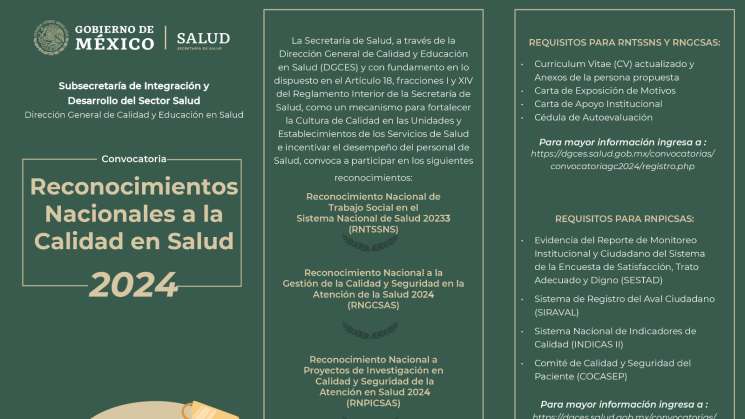 Convocatoria para Reconocimiento Nacional a la Calidad en Salud