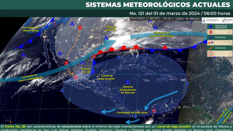 Frente frío 38 causará lluvias y altas temperaturas en Oaxaca 