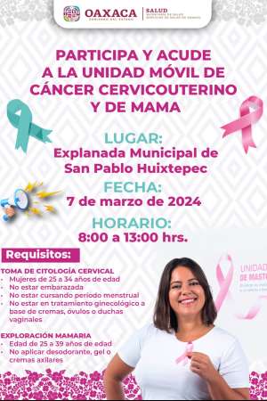 Realizarán tomas para detección de cáncer cervicouterino y mama