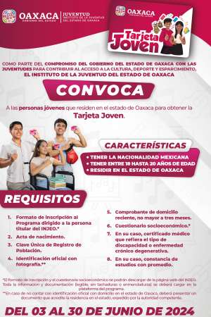 Tarjeta Joven,programa gratuito para juventudes oaxaqueñas:INJUVE
