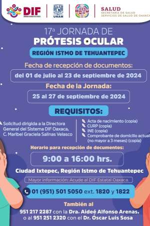     Anuncia DIF Oaxaca 17ª Jornada de Prótesis Ocular en el Itsmo