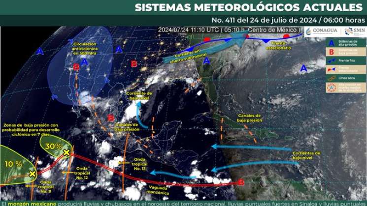  Se prevé lluvias para este miércoles por onda tropical número 13