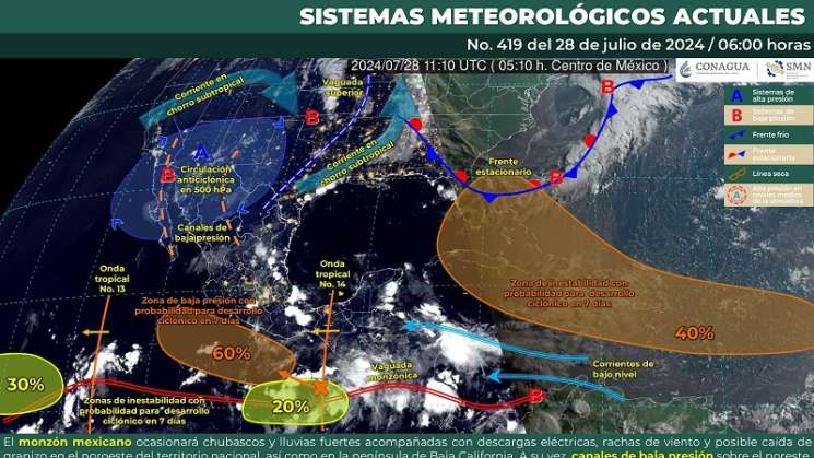  Aproximación de la onda tropical 14 mantendrá lluvias en Oaxaca 