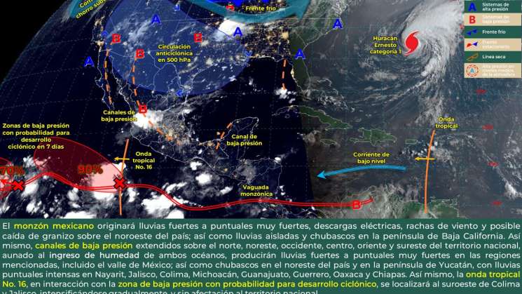 Este sábado continuarán las lluvias en el territorio oaxaqueño 