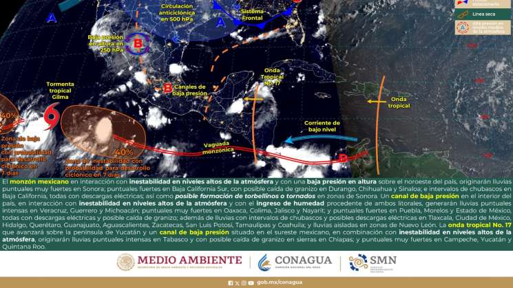  Onda tropical 17 generará chubascos en  regiones de Oaxaca 