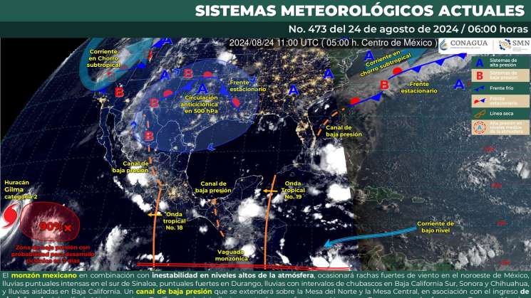 Anuncian lluvias intensas en gran parte del pais