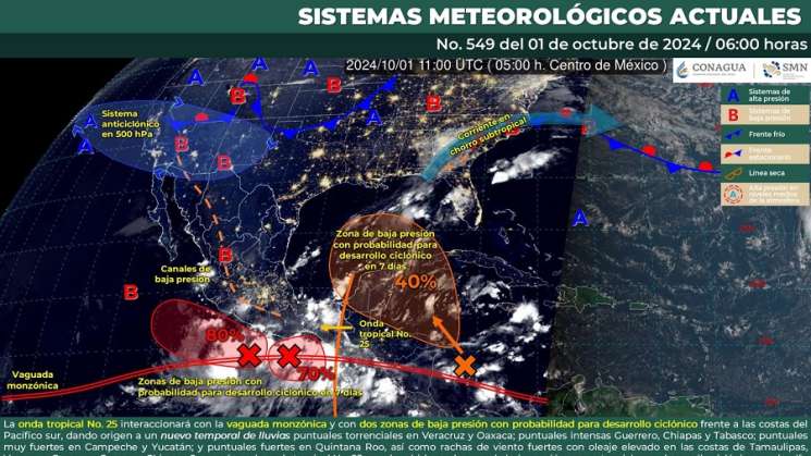 Onda tropical 25 mantendrá lluvias variables en Oaxaca 