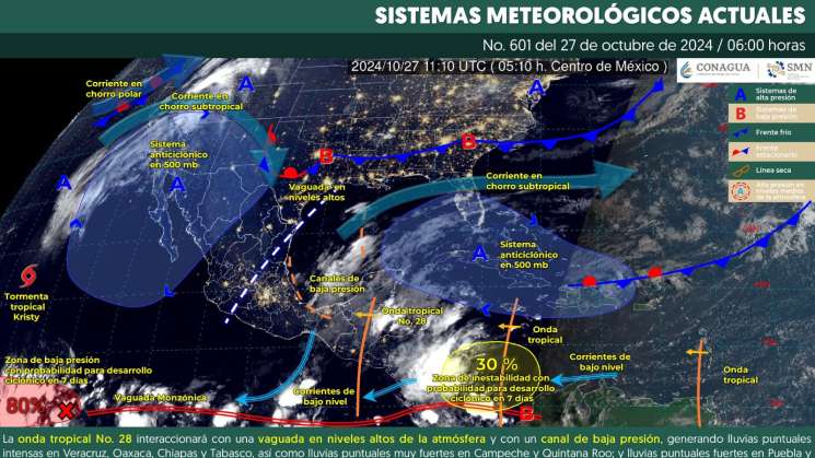 Onda tropical 28 ocasionará lluvias en algunas zonas de Oaxaca 