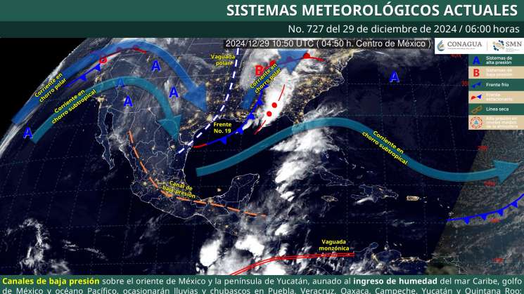 Chubascos con lluvias puntuales en sureste de México 