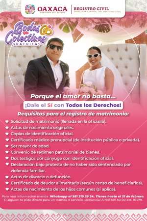 Inicia Registro Civil convocatoria para Bodas Colectivas Gratis