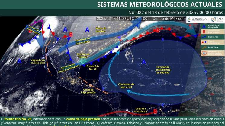 Frente frío número 26 reactivará sistema invernal en Oaxaca