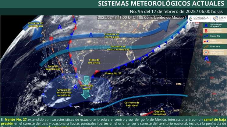 Frente frío 27 causa algunas lluvias con tormentas en Oaxaca 